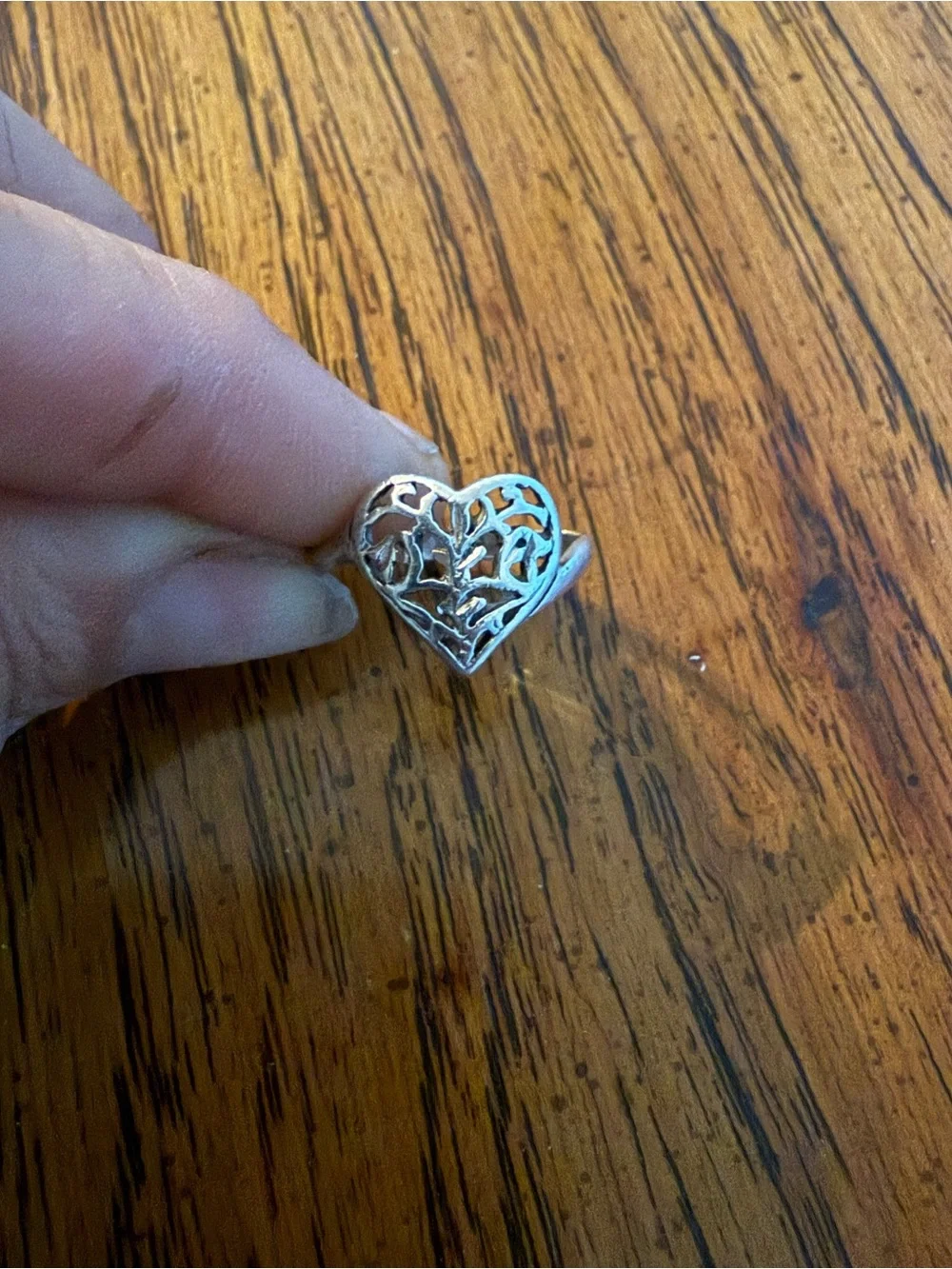 Size 7 925 Sterling Silver Filigree Tree Of Life Heart Ring